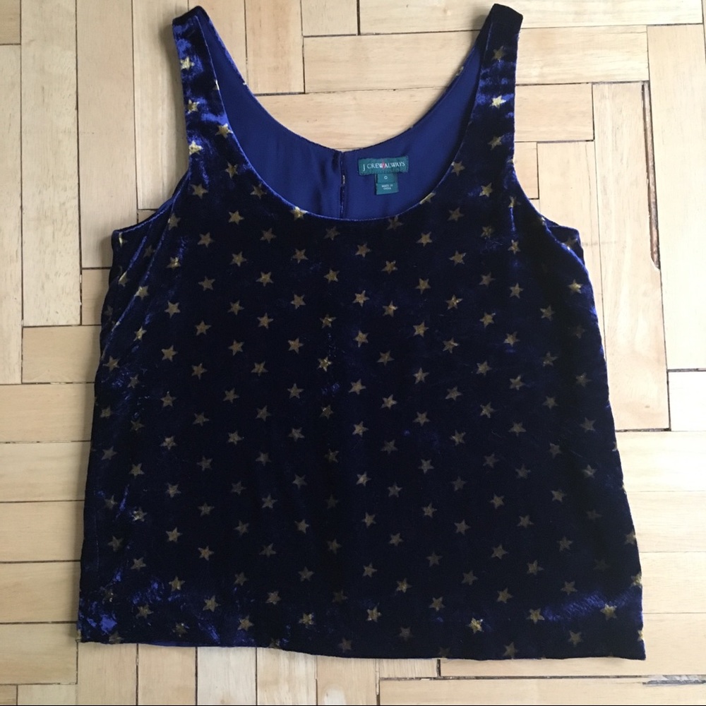 JCrew velvet blue and yellow star tank top sz 0